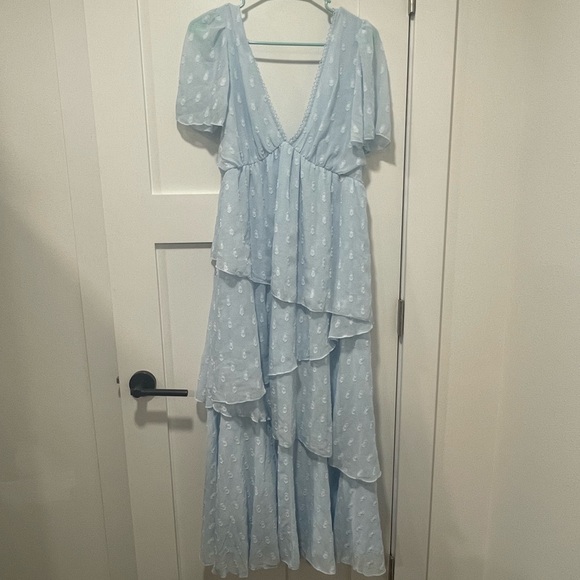 ASOS Design textured asymmetric ruffle midi dress with tie back neck - Picture 1 of 2